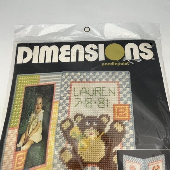 Vintage 1980 Dimensions Needlepoint Kit 2170 Baby Frame Birth Record Sealed - Picture 2 of 15